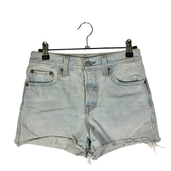 Levi's Light Blue Wash High Rise Wedgie Distressed Denim Shorts 25 - Picture 2 of 5